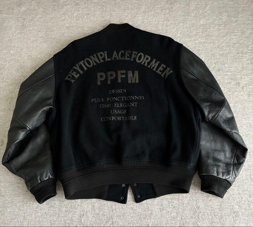 PEYTON PLACE スタジャン メルトンウール×レザー 両面刺繍ロゴ 中綿
