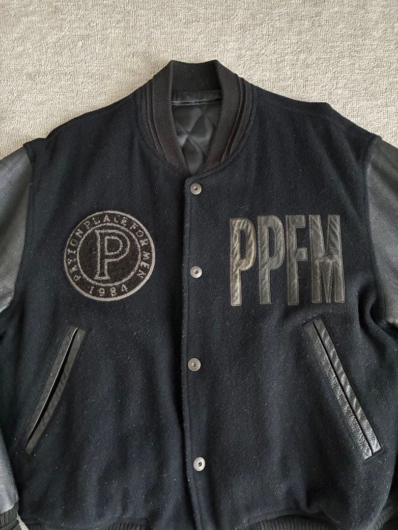 PEYTON PLACE スタジャン メルトンウール×レザー 両面刺繍ロゴ 中綿