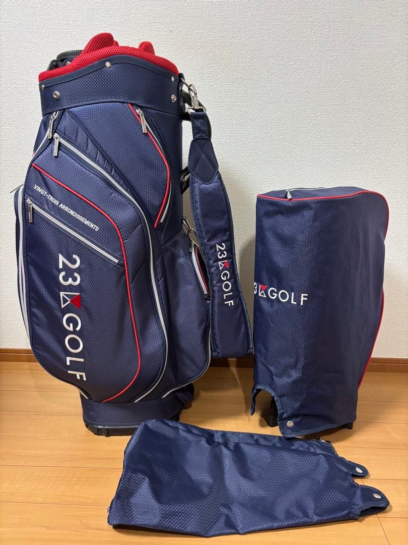 23区 GOLF キャディバック サブバック収納式 ネイビー/レッド美品
