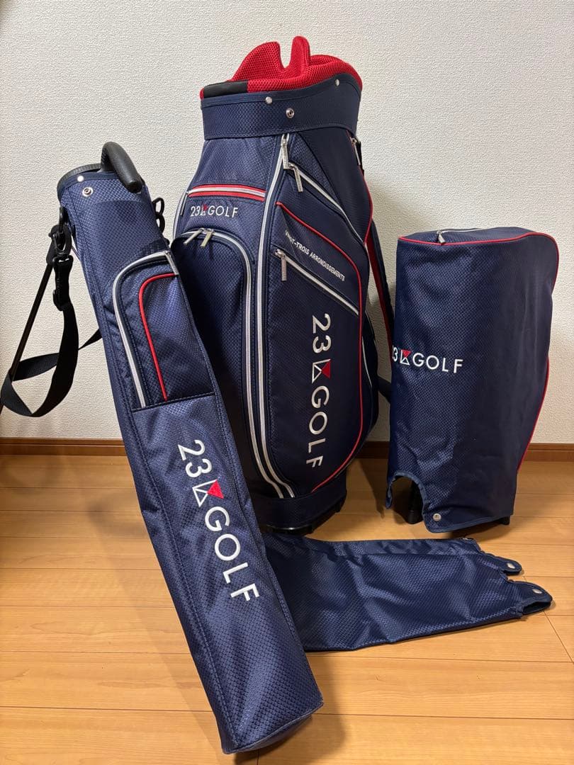 23区 GOLF キャディバック サブバック収納式 ネイビー/レッド美品