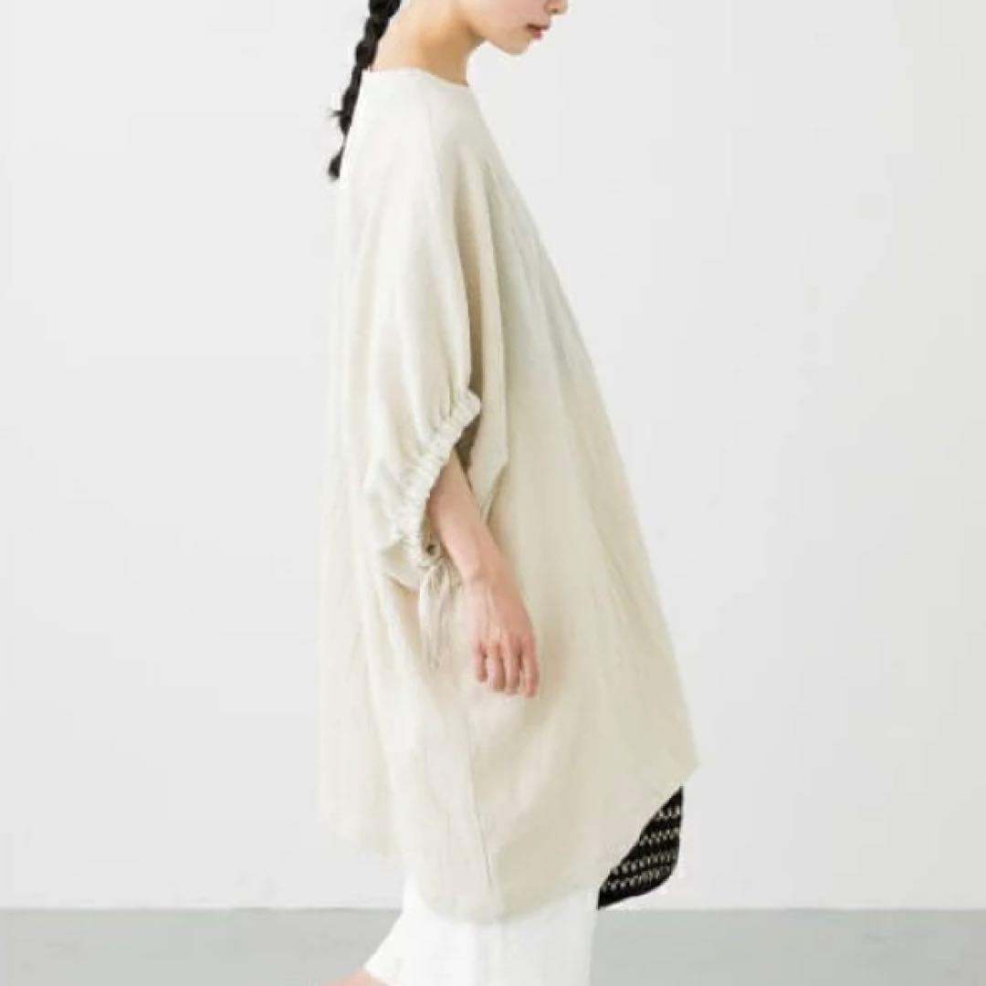 美品 かぐれ コットンリネン ギャザースリーブチュニック ナチュラル