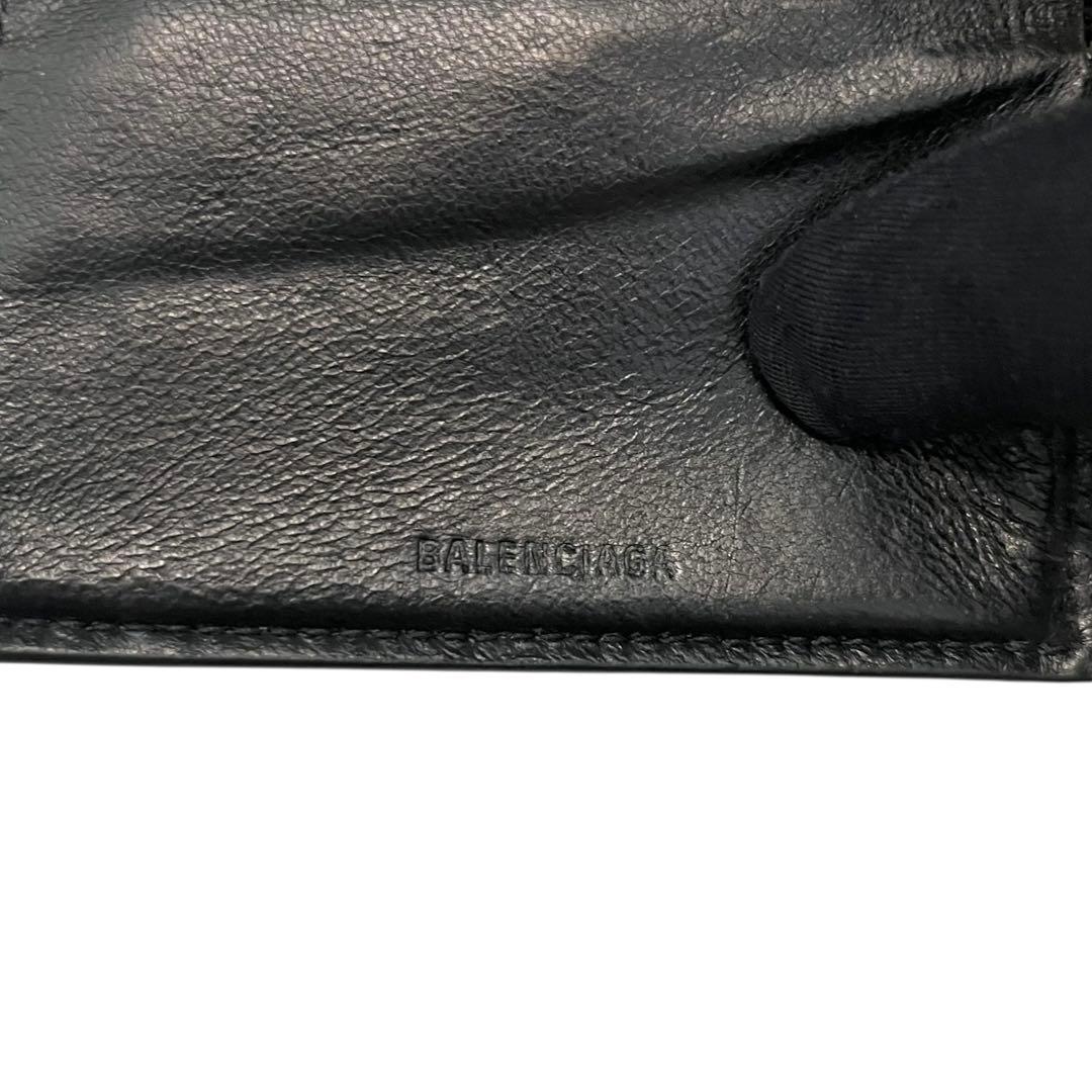 希少✨バレンシアガ 三つ折り財布 ロゴ型押し レザー ブラック メンズ