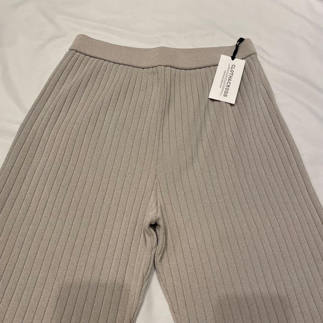 新品 ハグオーワー クロスアンドクロス リブニットパンツ グレージュ系ベージュ系