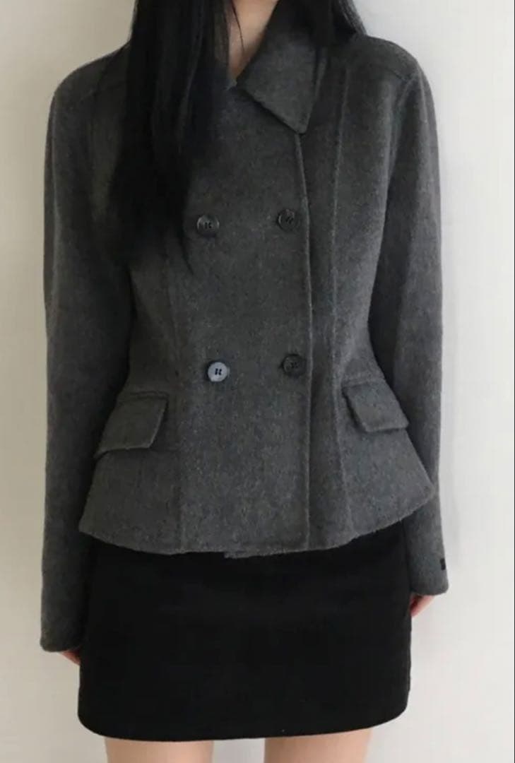 韓ブラ　グレー ダブルブレスト コート　ジャケット