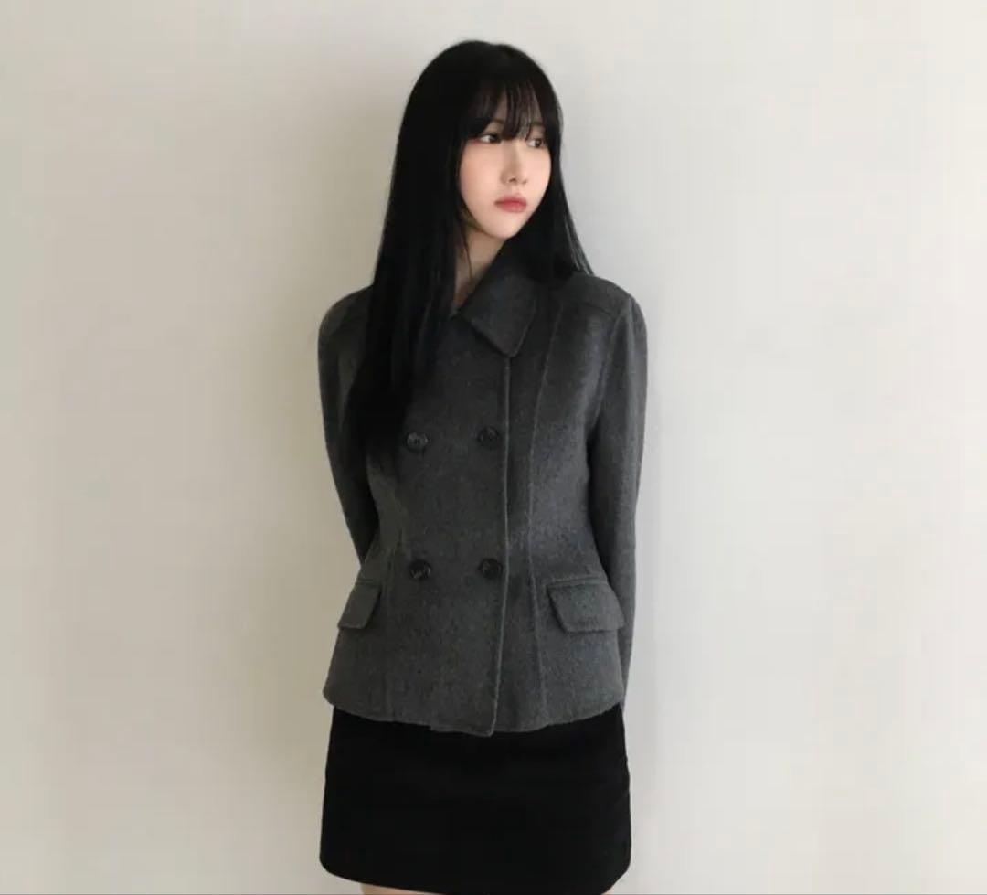 韓ブラ　グレー ダブルブレスト コート　ジャケット