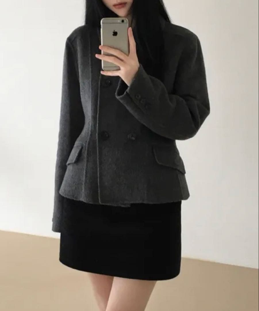 韓ブラ　グレー ダブルブレスト コート　ジャケット