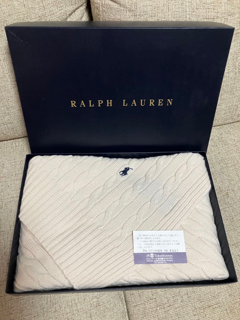 新品未使用 タグ付き ラルフローレン ケーブルニット ひざ掛け