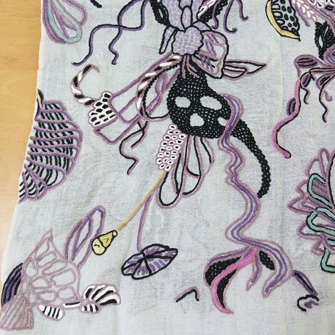 ターラ ブランカ TARA BLANCA ウール ストール 刺繍　花柄　グレー