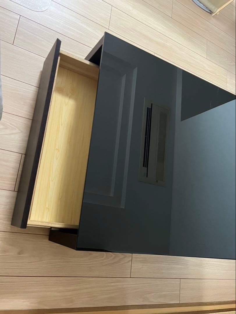 モダン ガラス天板 センターテーブル 引き出し付き