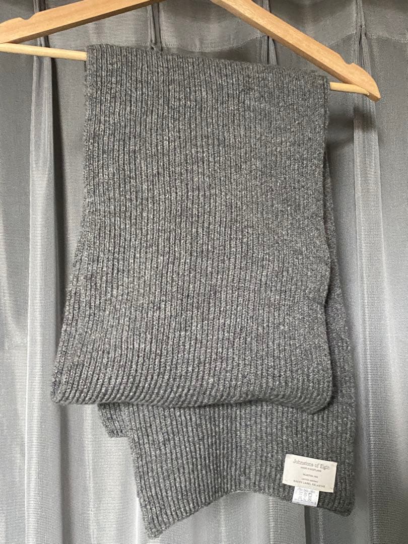 Johnstons of Elgin ウールカシミヤリブマフラー MD.GRY