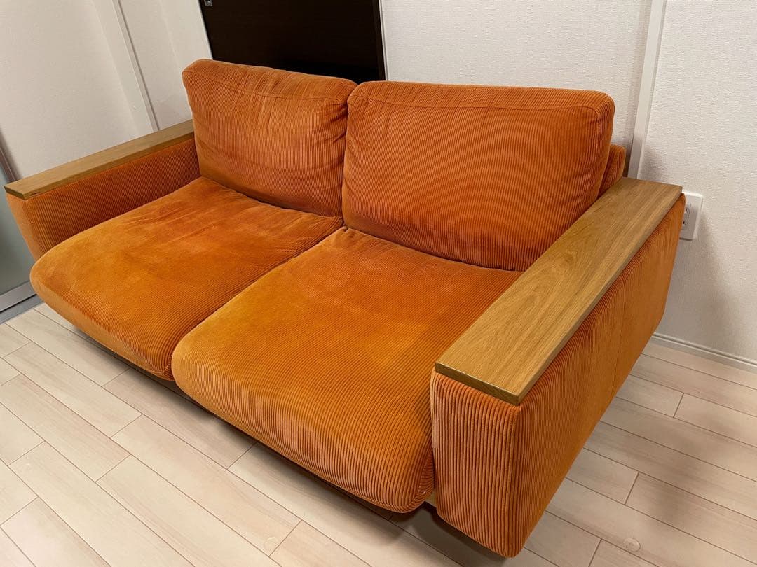 オレンジ コーデュロイ 2.5人掛けソファ