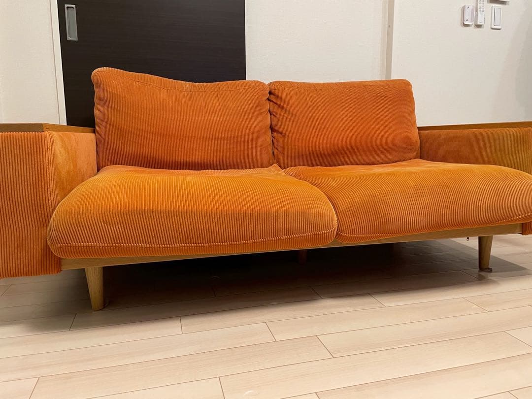 オレンジ コーデュロイ 2.5人掛けソファ