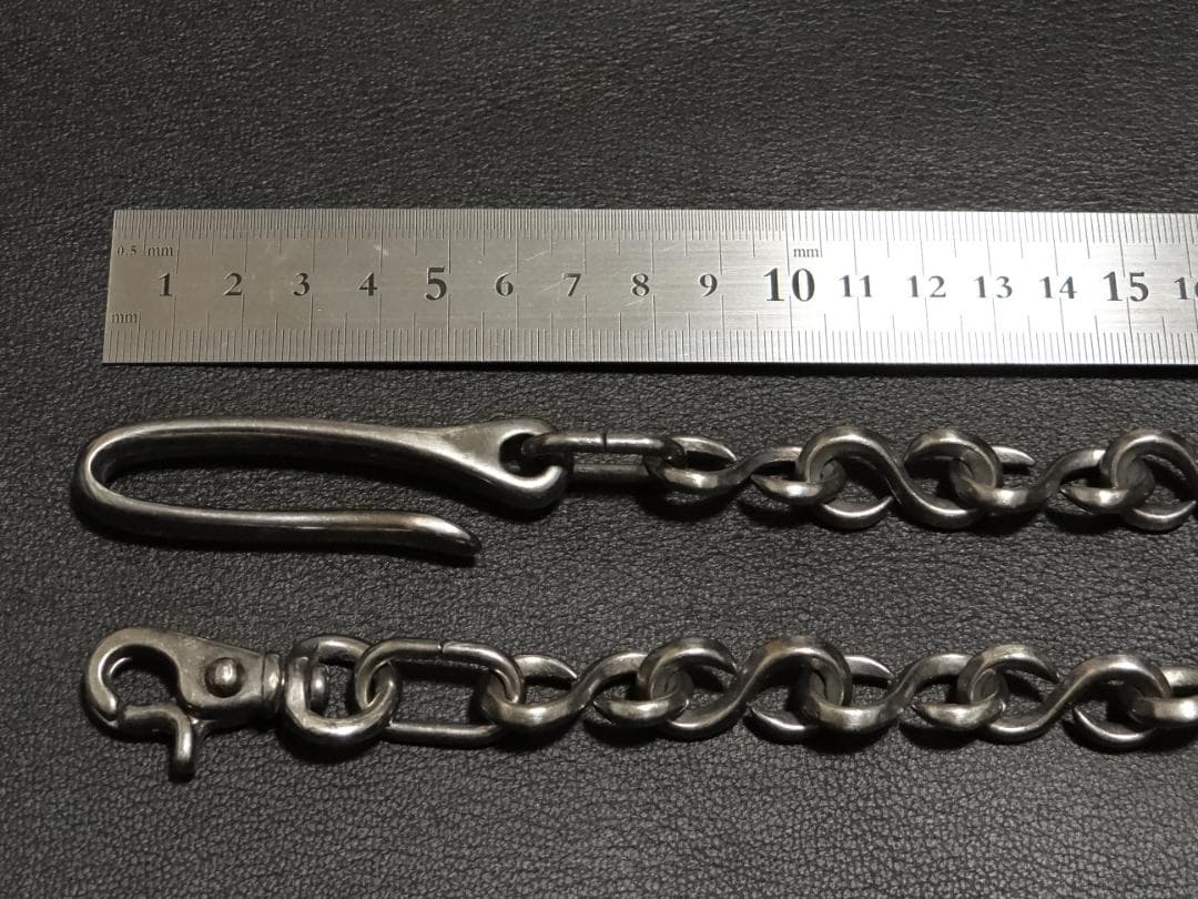 タクヤ　純銀メッキ燻し磨き仕上げウォレットチェーン(S字カン鋳物L51)