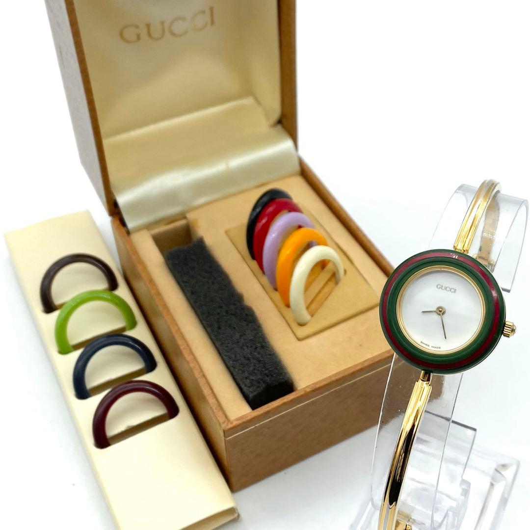 ヒース　良品☆稼働　グッチ　チェンジベゼル　新品電池　レディース腕時計