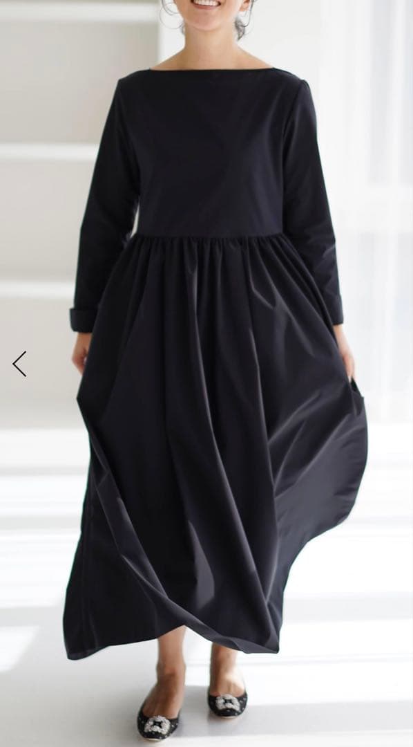 新品未使用⭐︎the9shop エブリデイドレス　ボートネックダークネイビー　L