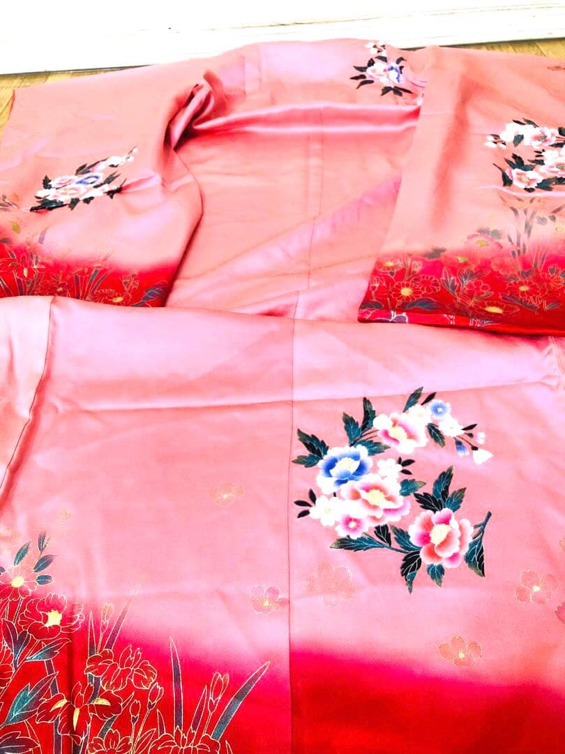 七五三七歳‼正絹可愛いピンクに花々金箔金彩煌びやか際立つ❤️完全フルセット