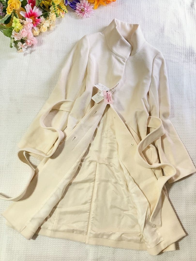 新品INDIVI インディヴィ 羊毛カシミヤ スタンドカラーコートオフホワイト系