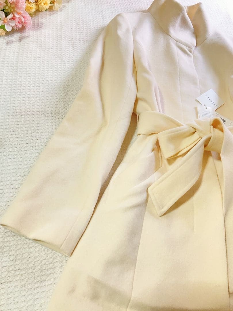 新品INDIVI インディヴィ 羊毛カシミヤ スタンドカラーコートオフホワイト系