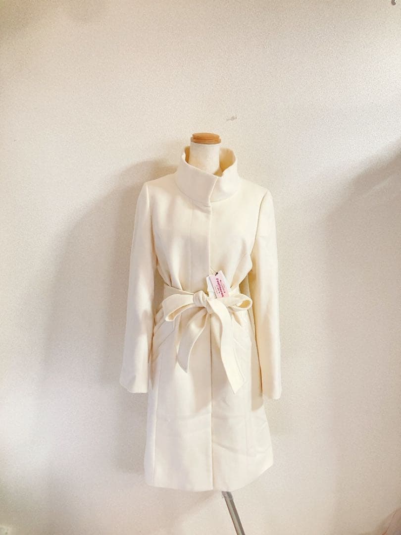 新品INDIVI インディヴィ 羊毛カシミヤ スタンドカラーコートオフホワイト系