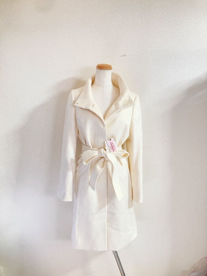 新品INDIVI インディヴィ 羊毛カシミヤ スタンドカラーコートオフホワイト系