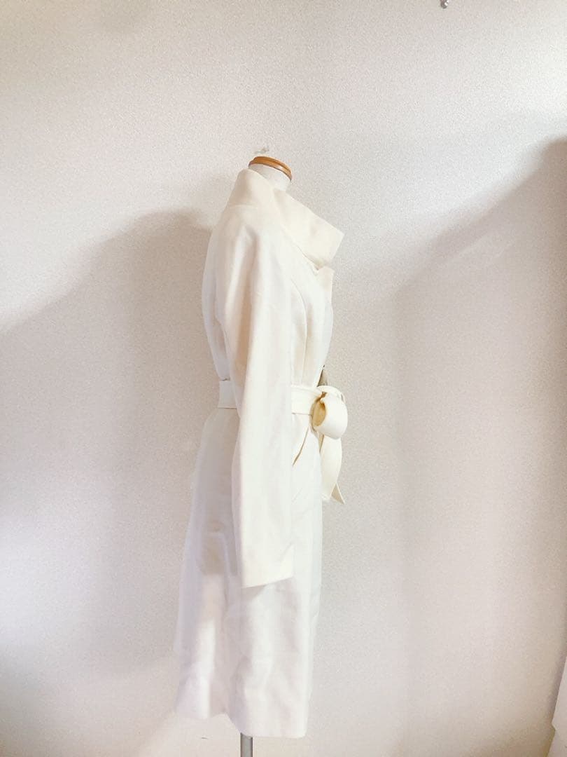 新品INDIVI インディヴィ 羊毛カシミヤ スタンドカラーコートオフホワイト系