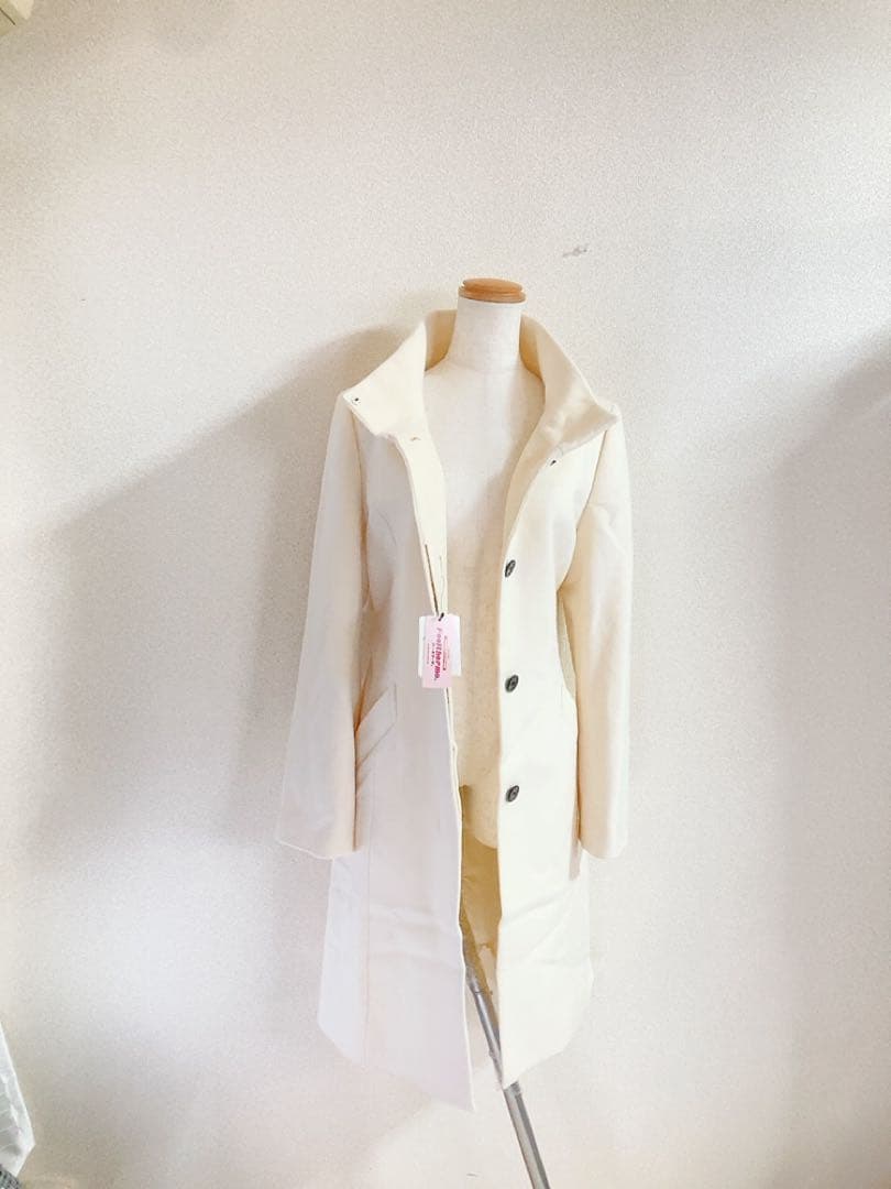 新品INDIVI インディヴィ 羊毛カシミヤ スタンドカラーコートオフホワイト系