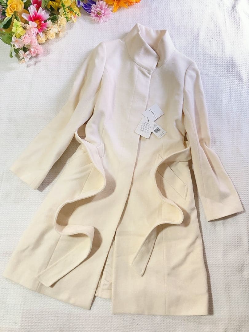 新品INDIVI インディヴィ 羊毛カシミヤ スタンドカラーコートオフホワイト系