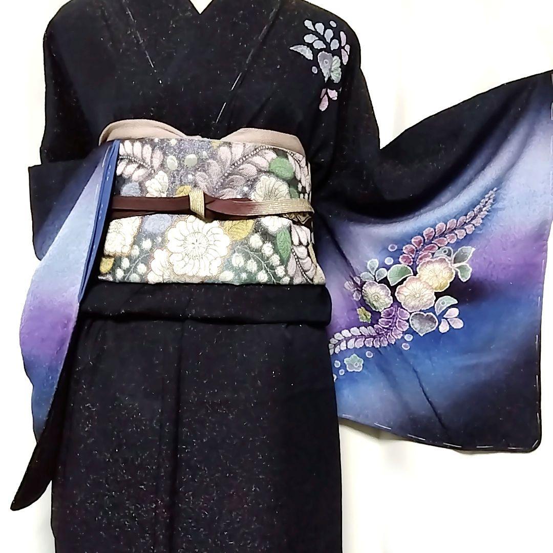 辻ヶ花 付下げ セット 金通し 絞り 辻が花 セット 袋帯 紺 青 辻ケ花