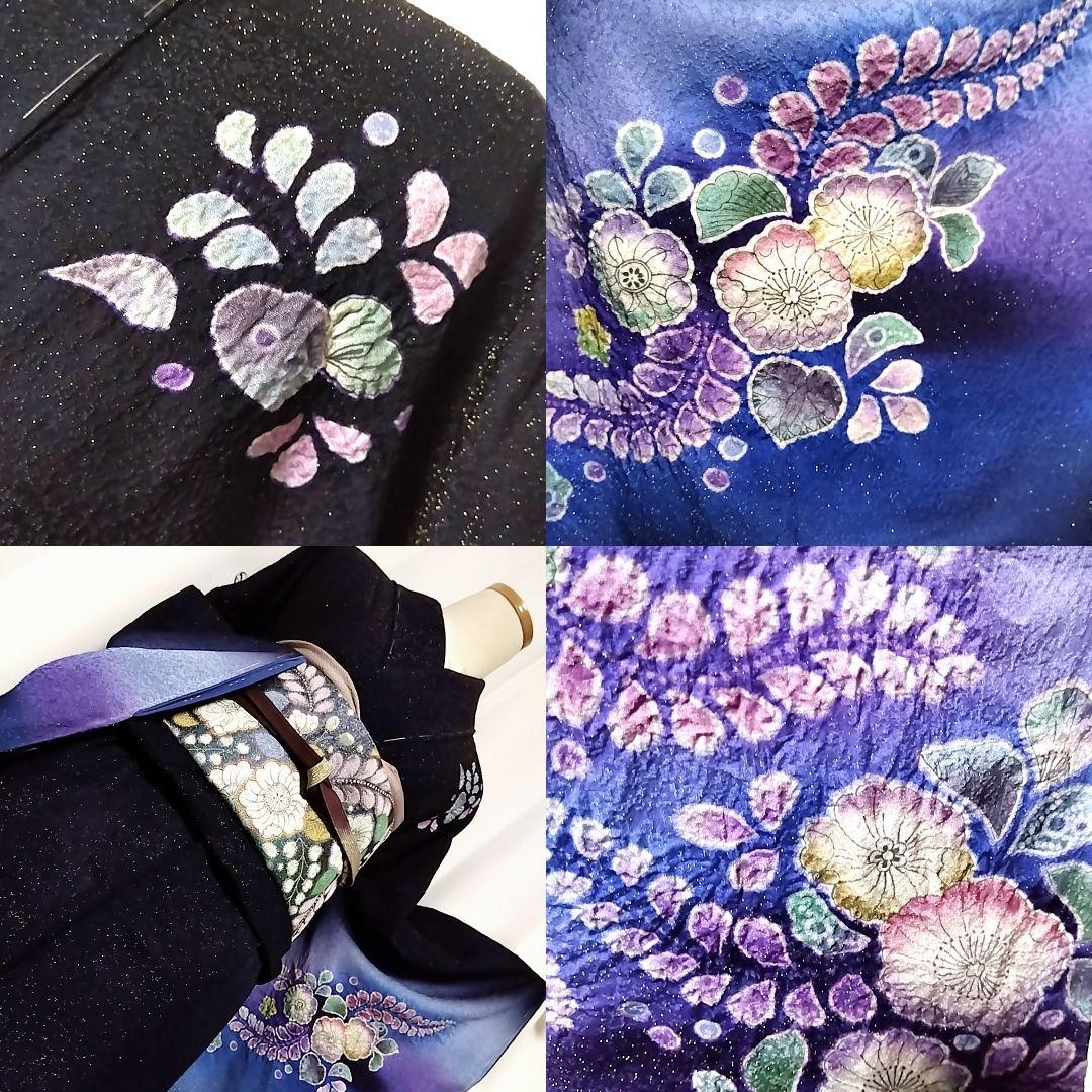 辻ヶ花 付下げ セット 金通し 絞り 辻が花 セット 袋帯 紺 青 辻ケ花