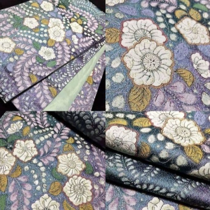 辻ヶ花 付下げ セット 金通し 絞り 辻が花 セット 袋帯 紺 青 辻ケ花