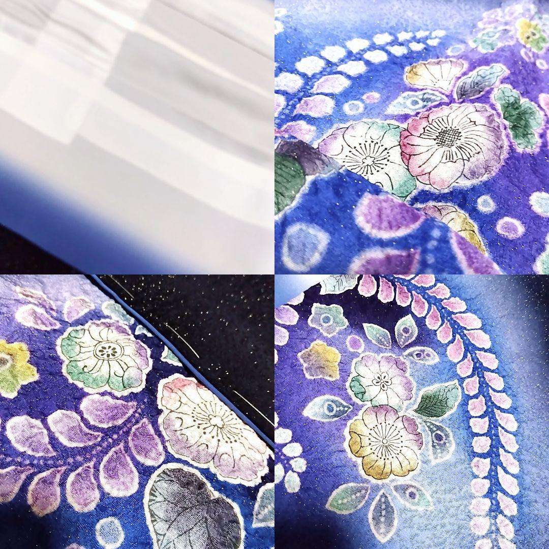 辻ヶ花 付下げ セット 金通し 絞り 辻が花 セット 袋帯 紺 青 辻ケ花