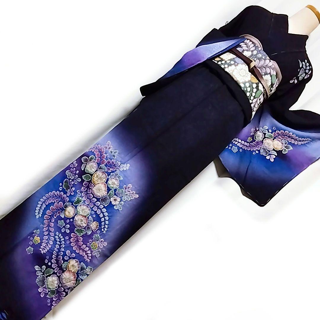 辻ヶ花 付下げ セット 金通し 絞り 辻が花 セット 袋帯 紺 青 辻ケ花