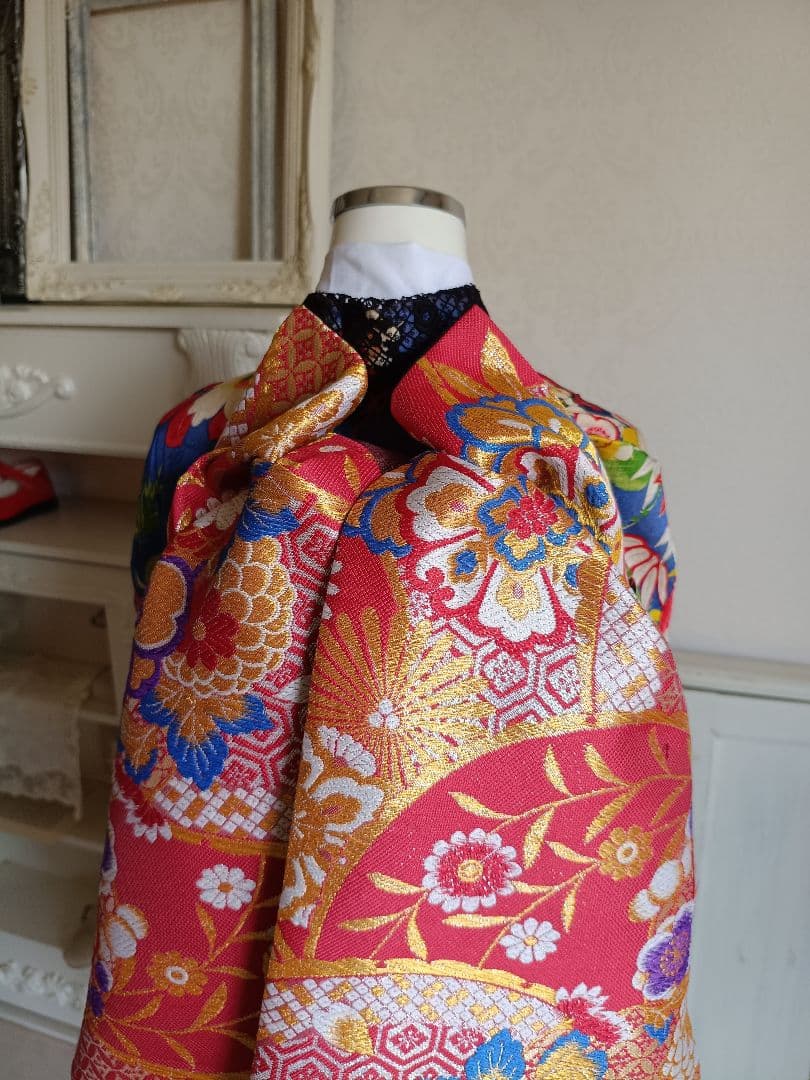 専用です☆赤に花模様のだらり帯☆作り帯