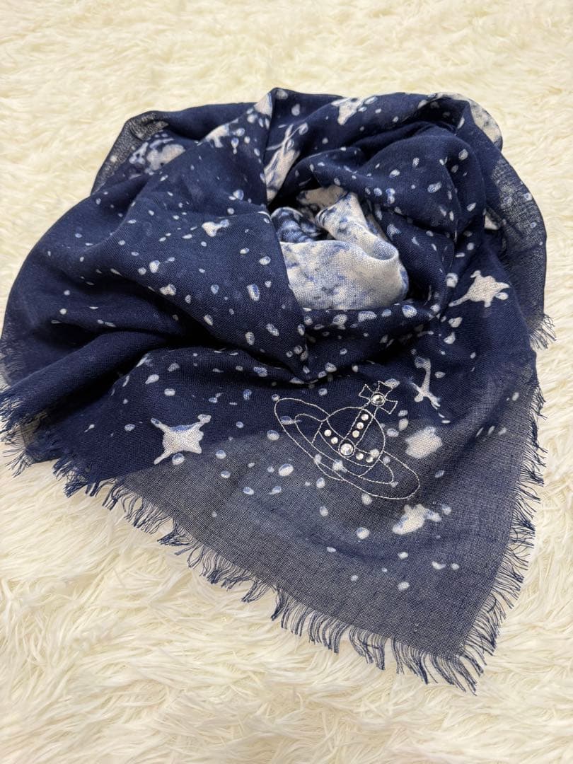 希少 激レア ヴィヴィアンウエストウッド ミルキーウェイ 大判ストール ネイビー