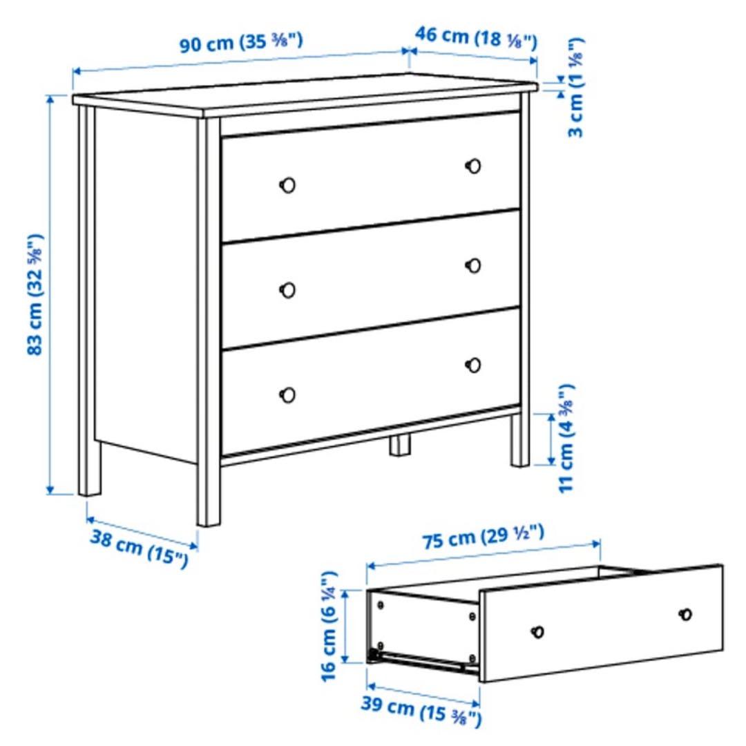 ホワイト 3段チェスト 引き出し式