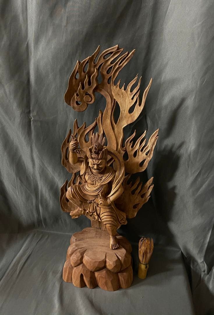 大型55cm 仏教工芸品　総楠製　井波彫刻　極上彫　木彫仏像　蔵王権限立像