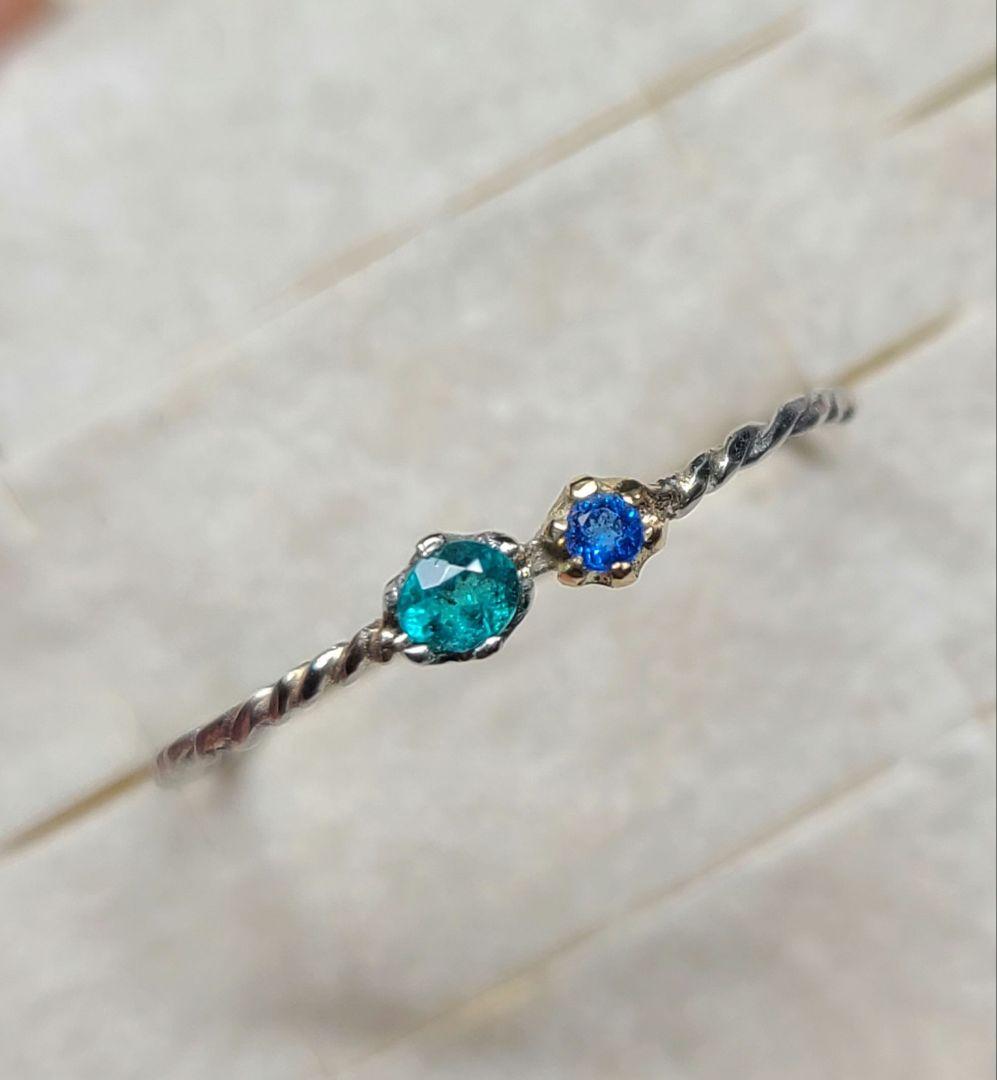 力のあるネオンブルーの共演★バターリャパライバトルマリン&アウイナイトリング★