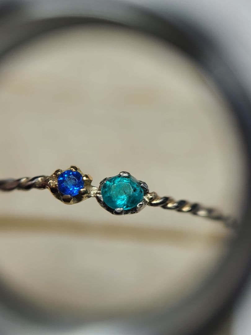 力のあるネオンブルーの共演★バターリャパライバトルマリン&アウイナイトリング★