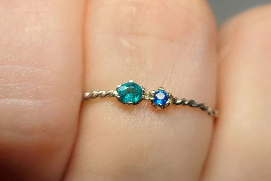 力のあるネオンブルーの共演★バターリャパライバトルマリン&アウイナイトリング★