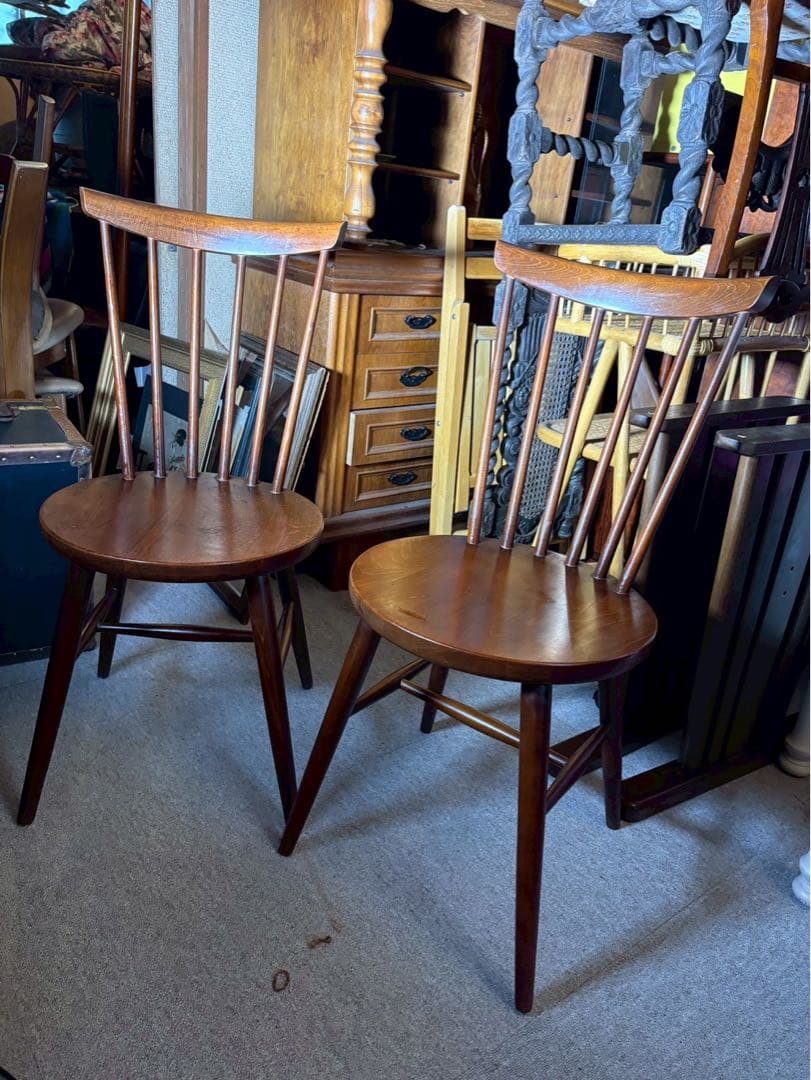 秋田木工 ヴィンテージ ウィンザーチェア ペア 曲木 国産名作 当時物 廃盤品