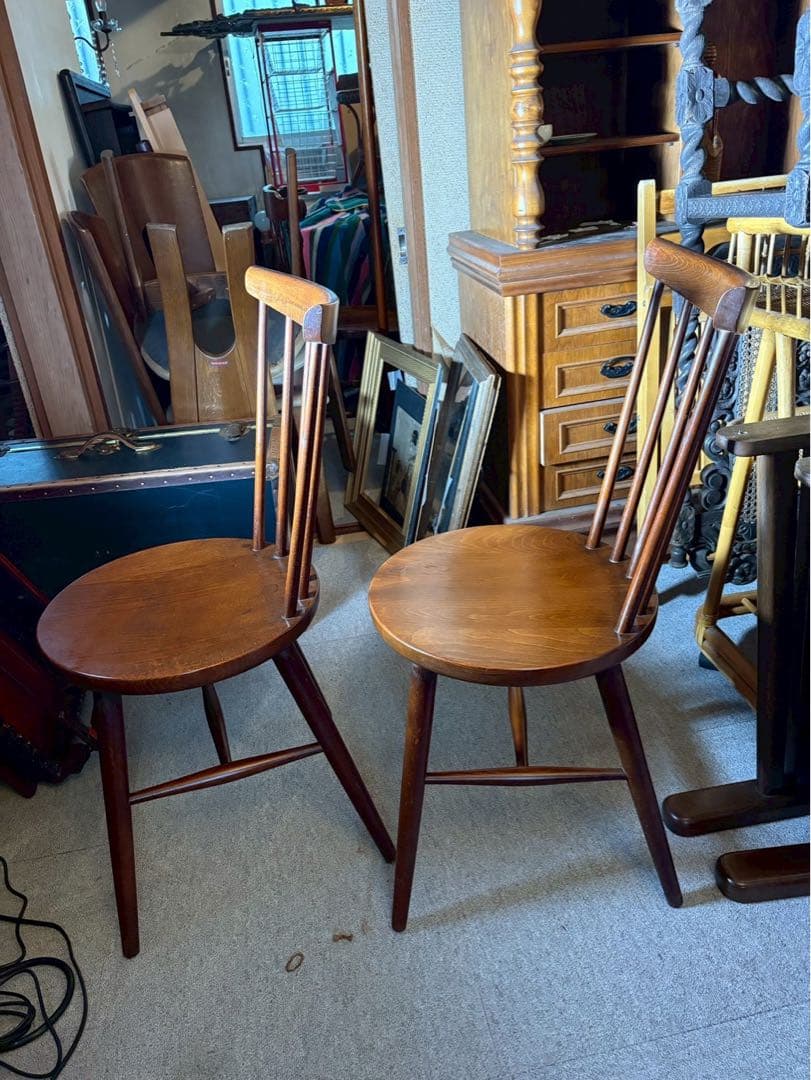 秋田木工 ヴィンテージ ウィンザーチェア ペア 曲木 国産名作 当時物 廃盤品