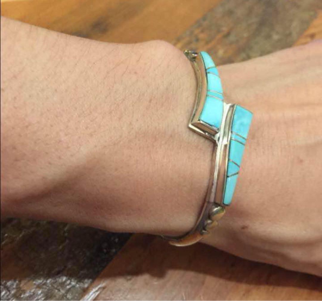 ＊ズニ族 ターコイズ&シルバー インレイ バングルブレスレット＊