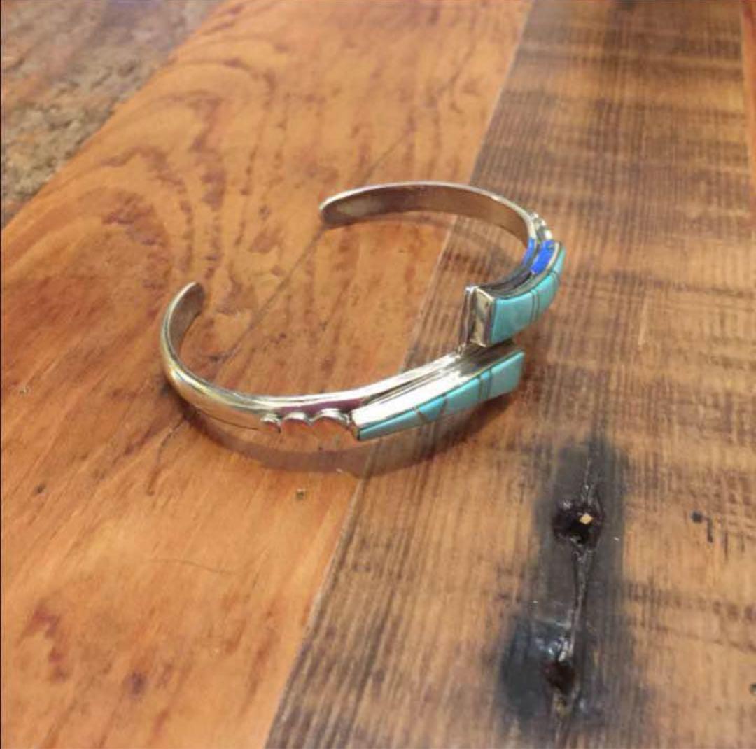 ＊ズニ族 ターコイズ&シルバー インレイ バングルブレスレット＊