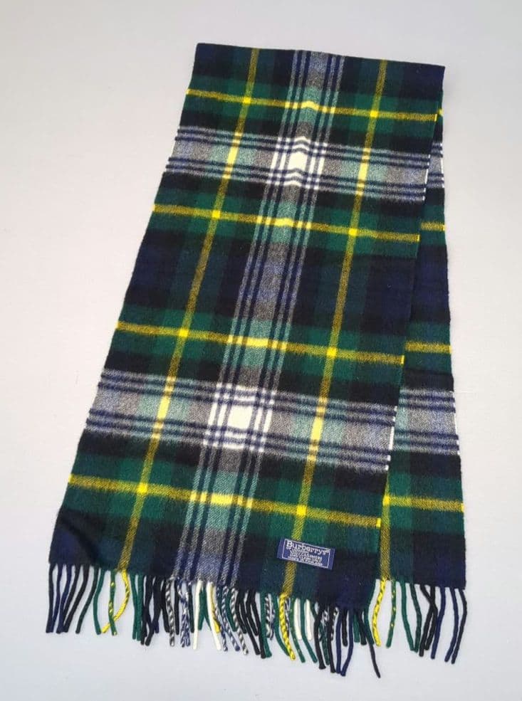 バーバリーロンドン カシミヤ100% マフラー 英国製 グリーン チェック