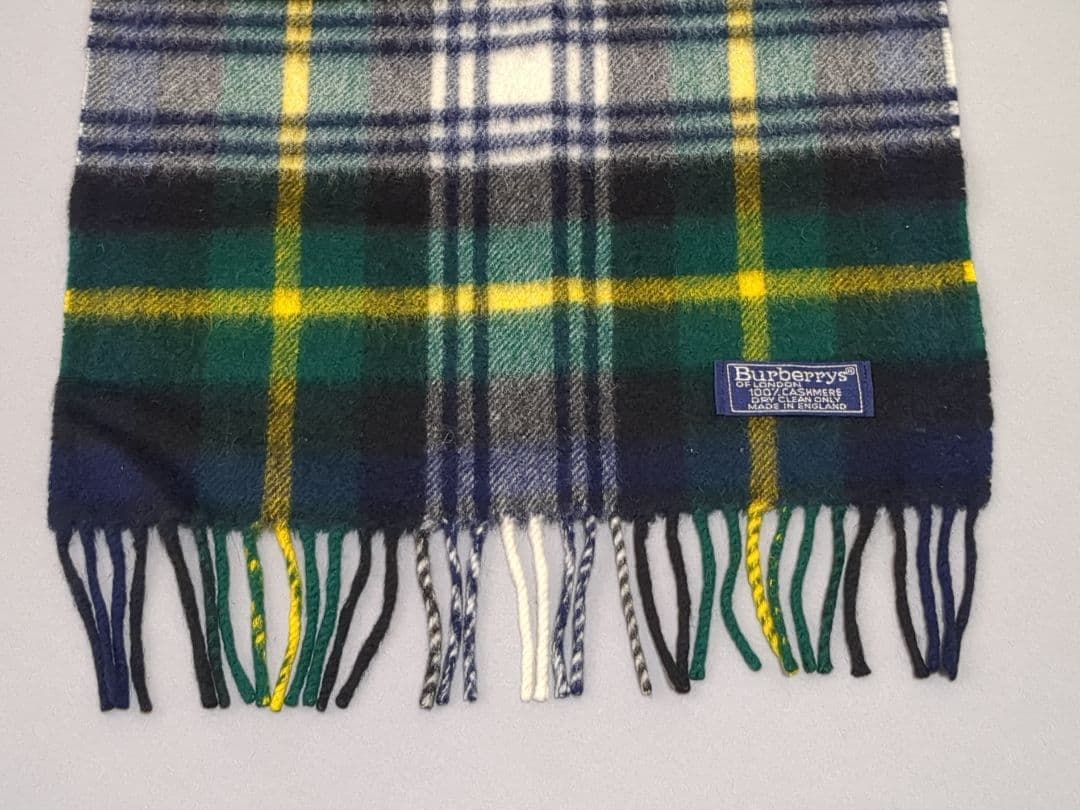 バーバリーロンドン カシミヤ100% マフラー 英国製 グリーン チェック