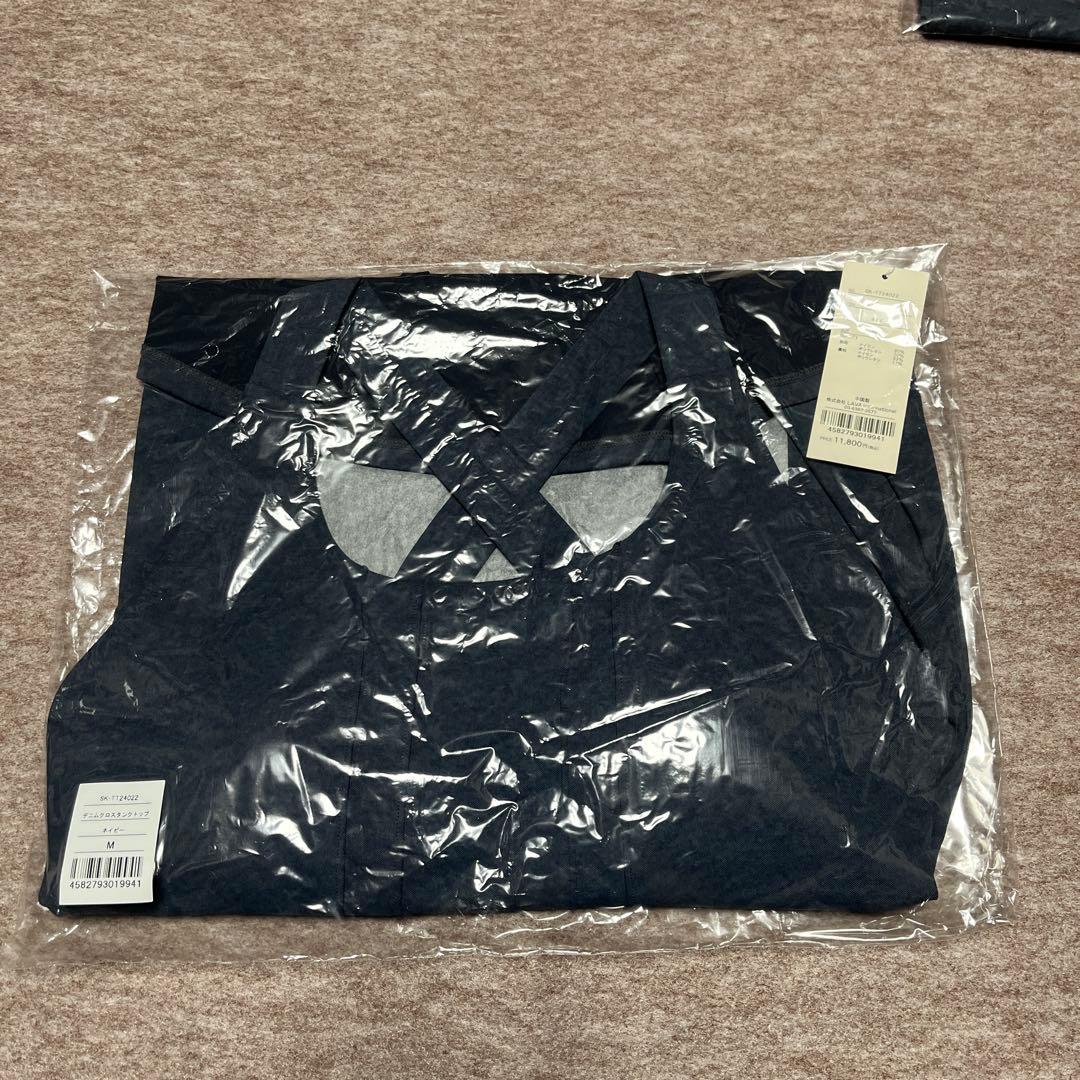 新品未使用　デニムクロスタンクトップ&デニムスリットレギンスM ネイビー