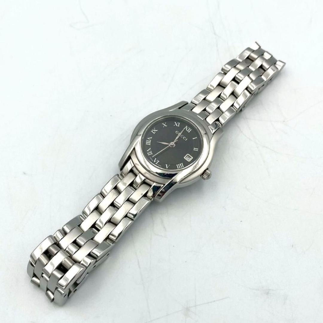560 グッチ 5500L 腕時計 クォーツ デイト ラウンド ブラック文字盤
