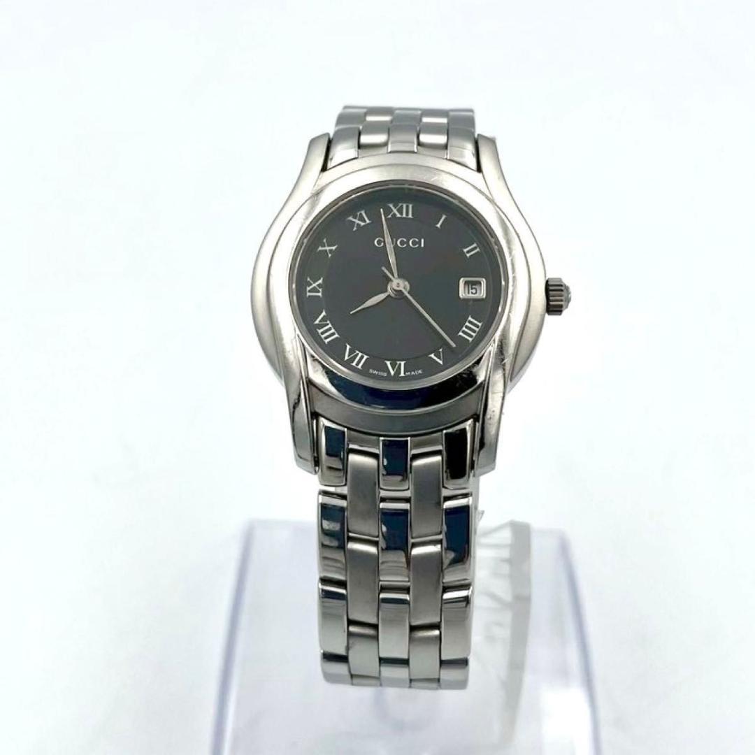 560 グッチ 5500L 腕時計 クォーツ デイト ラウンド ブラック文字盤
