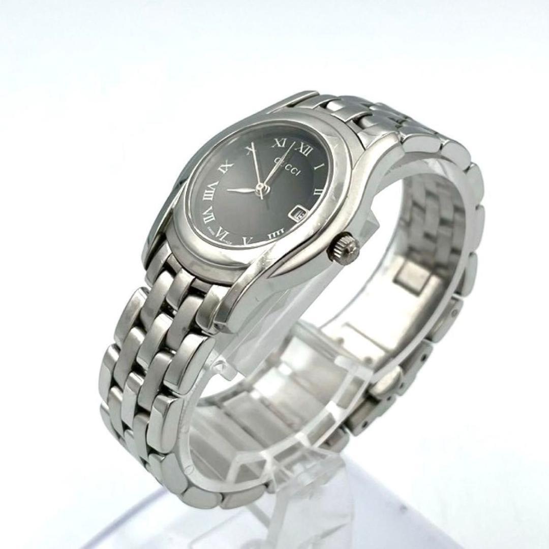 560 グッチ 5500L 腕時計 クォーツ デイト ラウンド ブラック文字盤