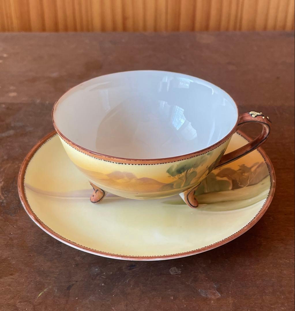 オールドノリタケ　カップ＆ソーサー　水辺の風景　明治期